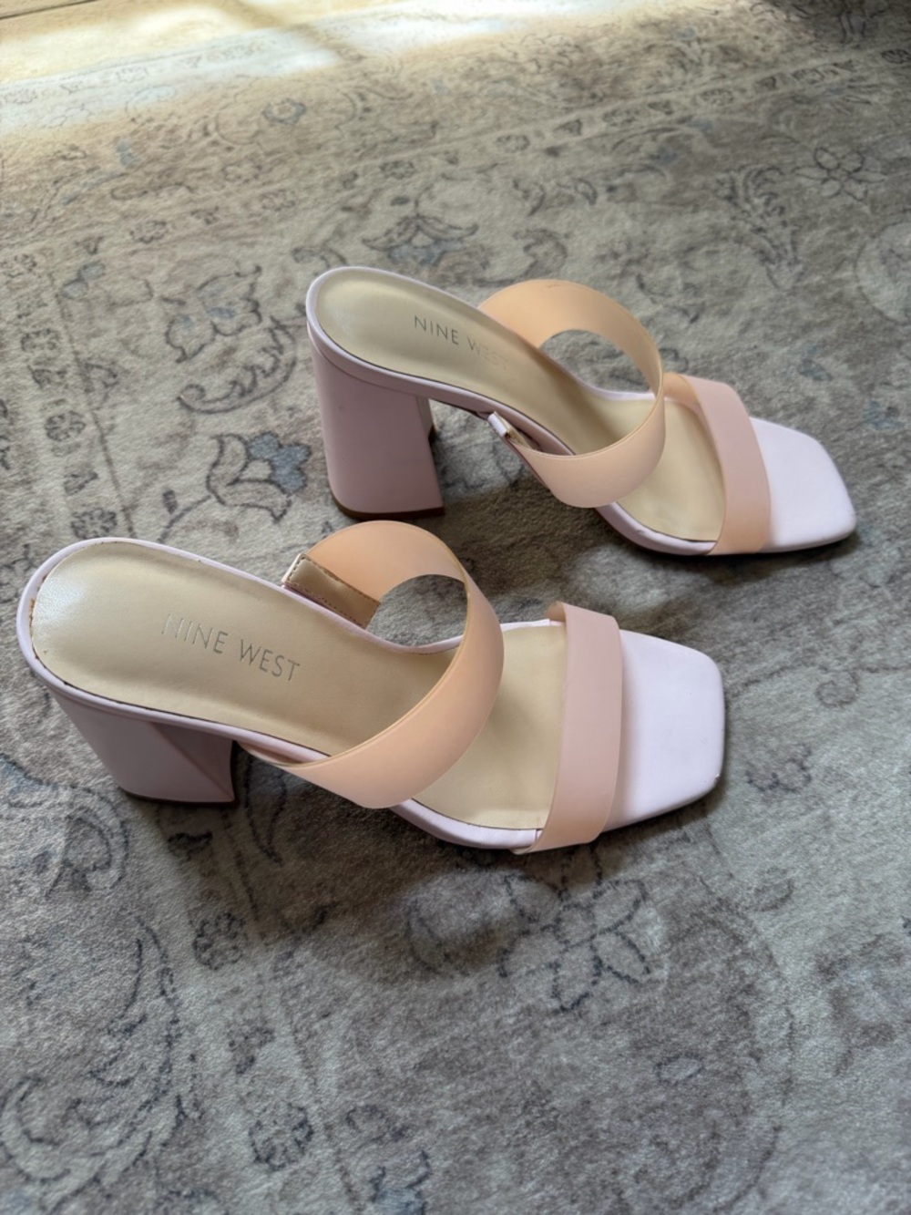Nine West Blush Pink Block Heel Slide Sandals